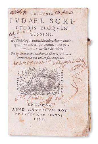 PHILO JUDAEUS. Lucubrationes omnes quotquot haberi potuerint.  1555